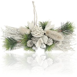COM-FOUR® Christmas Arrangement - White Cones, Branches and Glittering Berries as Decorative Wall Decoration - Handmade Flower Arrangement as Door Decoration (White - Glitter)
