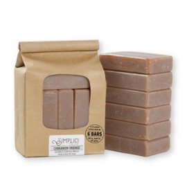 Simplici Cinnamon Orange Natural Soap (smooth + pure essential oils) 6 Bar Value Bag. Palm Free.