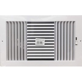 Three-way plastic side wall/ceiling register in white 14"w X 8"h for duct opening (outside dimension is 15.75"w X 10"h)