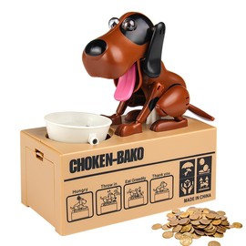 KBIBCK Hungry Dog Money Box, Puppy Piggy Bank, Dog Piggy Bank, Money Box Children, Dog Money Box, Money Box, Dog Eats Money, Electronic Birthday Gift for Children, Brown and Black