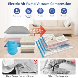 Roomipro Vacuum Storage Bags with Electric Pump, 12 Pack (2 Jumbo/2 Large/4 Medium/4 Small), Space Saver Bags with Pump, Storage Vacuum Sealed Bags for Clothes, Comforters, Blankets, Bedding
