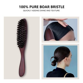 PERFEHAIR Boar Bristle Slick Back Hair Brush - Thick Natural Bristles for Smooth Sleek Styles, Tame Flyaways & Frizz, Ideal for Slicking, Edge Control Women & Men Ponytails & Buns-Wooden Handle