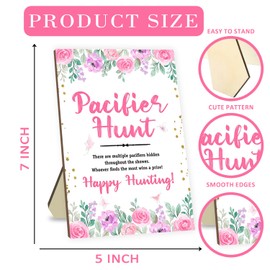 Azbuk Rose Baby Pacifier Hunt Game, Baby Shower Games Set, 50 Pcs Pink Mini Acrylic Pacifiers with Baby Shower Wooden Pacifier Hunt Sign Board Baby Shower Game