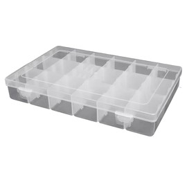 Plastic Storage Box Organizer Case Container 10.6" x 6.8" x 1.8" Snackle Box with 18 Grid Dividers for Beads, Tackle Box, Fishing Hooks, Bobs, Buttons, Jewelry Party Favors