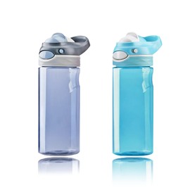 DEARART 2-Pack 16oz Grey Water Bottle and Sky Blue Water Bottles With TRITAN, BPA Free and Leakproof, One Hand Operation, Suit Walking, Gym, Indoor Sports etc.