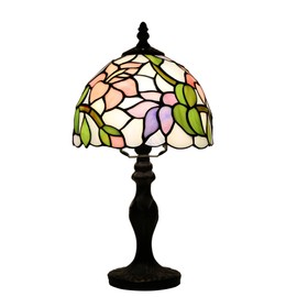 Tiffany Style Lamp Stained Glass Table Lamp 8 x 14.5” Pink Flower Design Mini Accent Lamp Small Decorative Bedside Memory Light