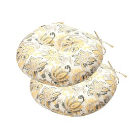 FUNHOME Bistro Chair Cushions 15 inch,Set of 2,Tufted Round Outdoor Chair Cushions 15"x15"x4",Waterproof Patio Seat Cushion with Ties for Barstool Garden Kitchen Furniture(Flower)