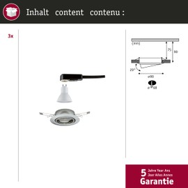 Paulmann 93420 Base LED recessed luminaire round incl. 3x5W recessed spotlight brushed iron spot metal recessed lamp 3000K GU10