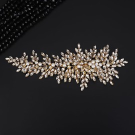 Teyglen Gold Rhinestone Wedding Headband Large Crystal Pearl Hair Comb Headband Bridal Hair Accessories for Bride Rhinestone Headpiece for Women Girls (Gold)