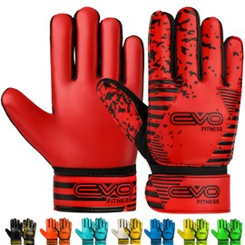 EVO Fitness Goalkeeper Gloves Kids Boys Football Gloves With Premium Grip Youth & Adut Sports Goalie Gloves (Red, Suitable for 9 to 12 Years old Size 5)