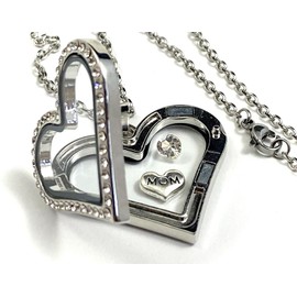 "Handmade" APRIL Birthstone Crystal Glass Locket Necklace Mom Floating Charm Mother's Child