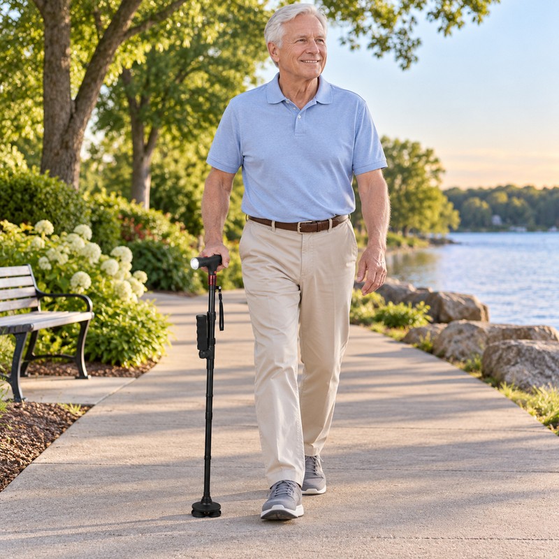 Collapsible Telescopic Folding Cane Elder Cane LED Walking Trusty Sticks