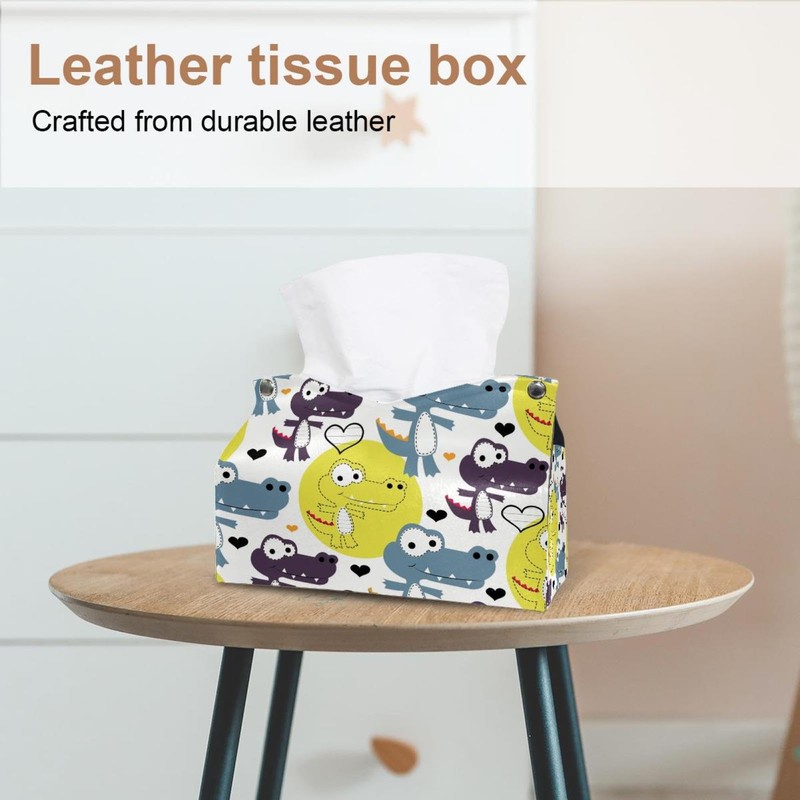 2 Pack Tissue Box Cover Holder, Cute Donuts Rectangle Leather