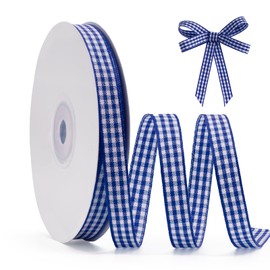 FAKILO Blue Gingham Ribbon, 3/8 Inch 25 Yards Roll, Blue White Buffalo Plaid Ribbon, Polyester Plaid Ribbon, for Christmas Gifts, Crafts, Hair Accessories and Home Decoration