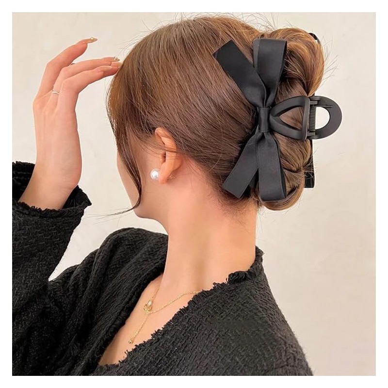 Hair Claw Clips with Satin Bows, Set of 2, Brown