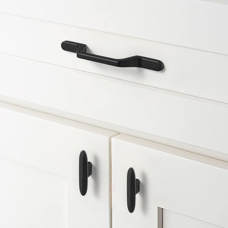 Goo-Ki 6 Pack Large Matte Black Drawer Knobs Kitchen Cabinet