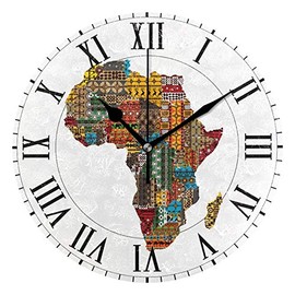 ABLINK Africa Ethnic Map with Countries Round Wall Clock, Silent Non Ticking Oil Painting Home Office School Decorative Clock Art