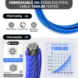 Dog Tie Out Cable 30FT, 1500LBS Break Strength, Heavy Duty Dog Leads with Lockable Swivel Hook for Yard and Outside, Chew & Rust Proof Dog Run Cable for Medium Large Dogs