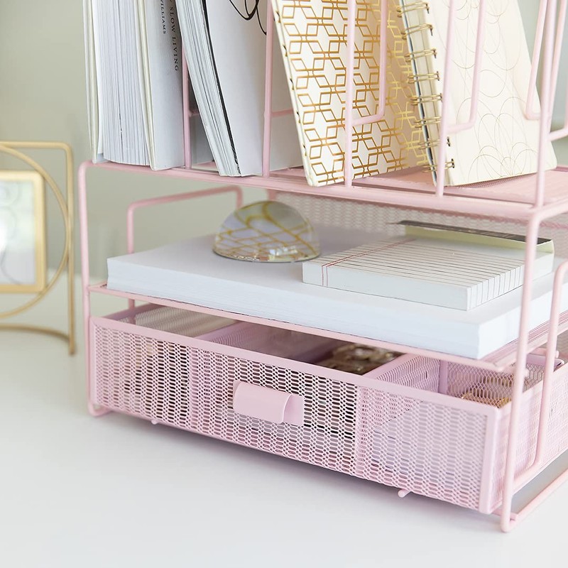 BLU MONACO Pink Workspace Desk Organizer and Accessories Desktop Rack