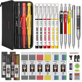 Nicpro 38 Pack Carpenter Pencils with Sharpener, CP3000 Carpenter Mechanical Pencil Set with 108PCS Refills, Long Nib Marker Pens, Carbide Scribe Tool & Construction Pencils for Architect Woodworking