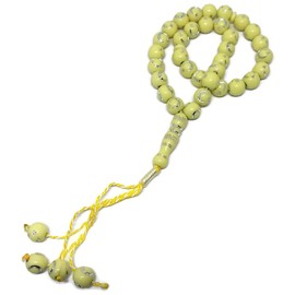 Muslim Bead Tasbih 33 Rosary AMN-277 Islam Prayer dhikr Misbaha with Moon Star Engraved on Islamic Religion Eid Ramadan Gift (Yellow)