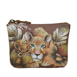 Anuschka Women’s Original Hand-Painted Genuine Leather Small Zip Pouch - Cleopatra's Leopard Tan