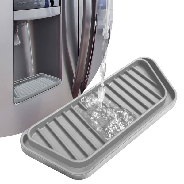 KindGa Refrigerator Drip Catcher Tray,Protector Ice and Water Dispenser Pan,Fridge Spills Water Pad Catch Basin for Drainage (Rectangular,Grey)