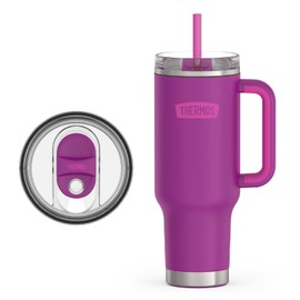THERMOS Stainless Steel Cup Holder Mug - 40 Ounce, Plum - Insulated Tumbler with Lid and Straw, Plus Leak-Resistant Slide Lock