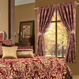 Loom and Mill Luxury Jacquard Curtains for Bedroom, Burgundy Red Lined Damask Curtains 2 Panels with Tiebacks, Floral Window Curtain for Living Room Banquet Christmas Decor(42”Wx 63”L, 2 Panels)