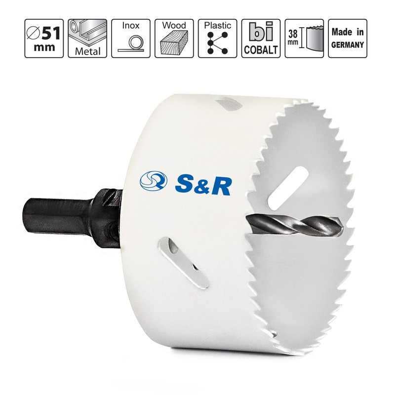 S&R Hole Saw, HSS Bi-Metal with Hole Saw Holder HEX