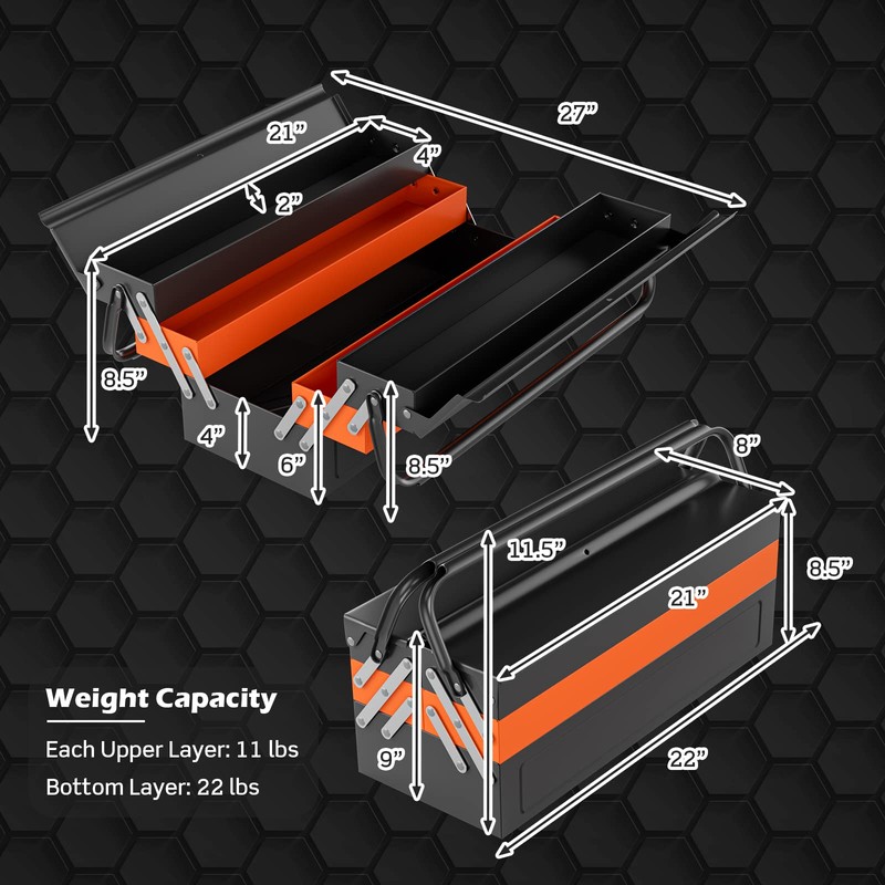 Nightcore 27” x 21” x 8.5” Metal Tool Box, 5-Tray