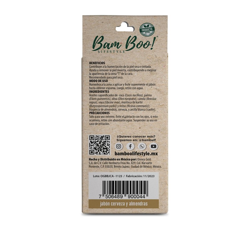 Jabón Artesanal Natural Cerveza y Almendras 100 g Bam Boo!