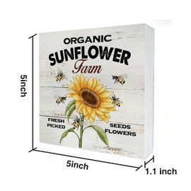 Retro Sunflowers Wooden Box Sign Desk Decor Rustic Sunflower Wood Block Plaque Box Sign for Home Shelf Table Decoration (5 X 5 Inch)