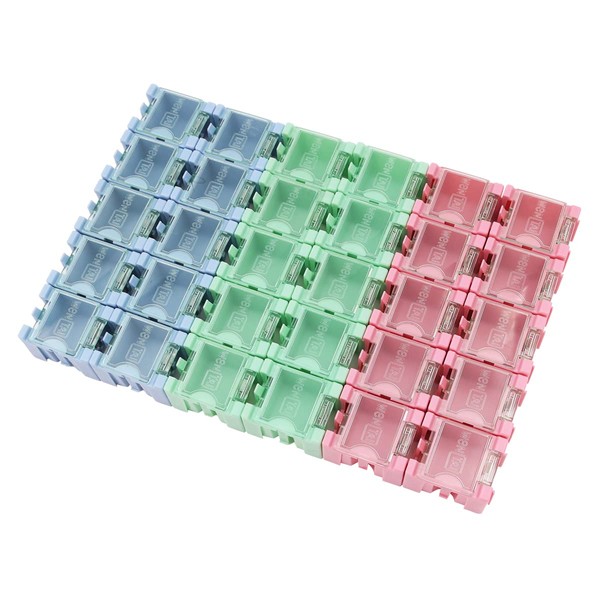 Tiardey Pack of 30 SMD SMT Resistance Capacitor Box Organiser, Clear ABS Removable Organiser Container for Electronic Components Jewellery Storage - Blue Red Green