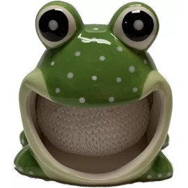 Merz67 LLC FROG Scrubby Ceramic Holder with Scrubbie Sponge Kitchen Sink Scouring Pad Caddy