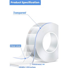 Reutilizable Nano Tape Nano Cinta Doble Cara Almohadillas de Gel Antideslizantes, para Pared, Cocina, Alfombra, Fijación de Fotos 200CM