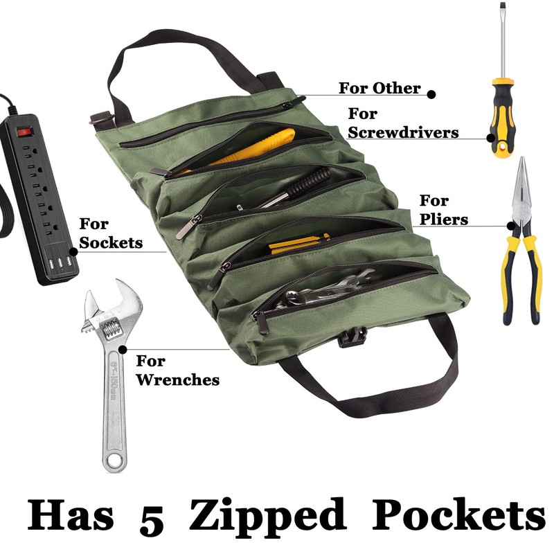 Tool Pouch with Dependable Zippers, Wrench Roll Up Tool Bag,Small