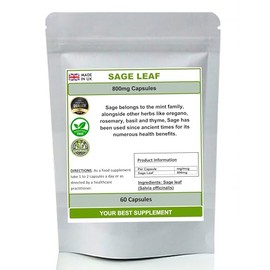 Sage Leaf Capsules 800mg 100% Pure (High Strength Supplement) No Filler (60)