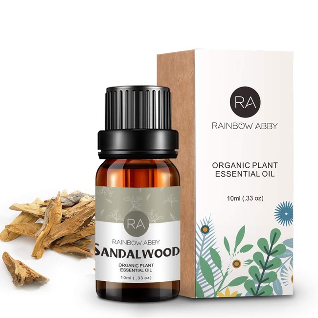 RAINBOW ABBY Sandalwood Essential Oil 100% Pure Therapeutic Trade Aromatherapy Oil for Diffuser, SPA, Perfumes, Massage, Skin Care, Soaps, Candles - 10ml