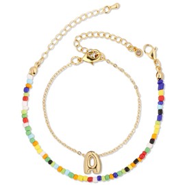 Mikovivi Colorful Beaded Bubble Alphabet Bracelet, Gold Plated Letter Bracelet Initial Bracelets for Women Teen Gift Jewelry (Letter A)