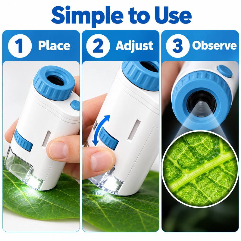Pocket Microscope for Observation – 60x–200x Magnification with LED Light