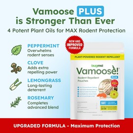 BugMD Vamoose Plus Peppermint Oil Mouse Repellent Pouches | Natural Mice Repellent Indoor & Rat Deterrent for House, Garage, RV, Car & Storage | Plant-Powered Rodent Control - 2 Pack - 8 Pouches