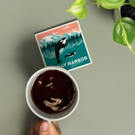 Friday Harbor, Washington, Orca Whale and Calf, Go Freestyle (Absorbent Ceramic Coaster, Single, Cork Back, Kitchen Table Decor)
