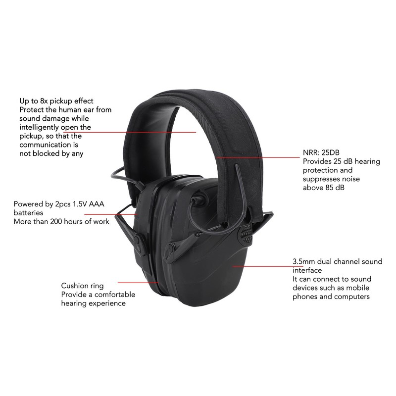 Electronic Shooting Earmuffs ABS Hearing Protective Noise Reduction Headphone for