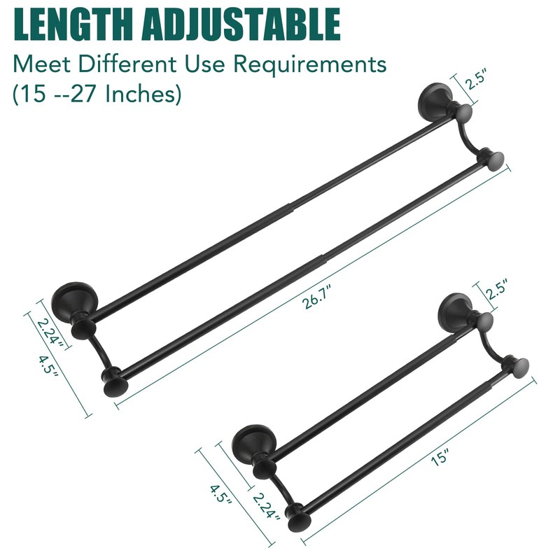 Hoimpro Adjustable Retractable 15-27 Inches Stainless Steel Bathroom Towel Bar,