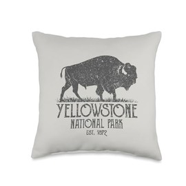 Retro Vintage Bison Buffalo Distressed Yellowstone Throw Pillow