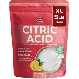 Pure Citric Acid 5 LB Bulk Bag - 100% Natural, Food Grade, Non-GMO - Citric Acid Powder for Cleaning, Bath Bombs, Preserving | Fine Granular | Premium Quality by Spicy World