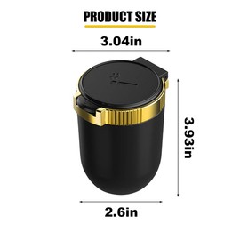 Car Ashtray with Lid Smell Proof, Detachable Stainless Smokeless Ash Tray with LED Blue Light, Portable Mini Car Trash Can, Windproof Auto Ashtray Cup Holder for Car Home Outdoor Travel (Gold)