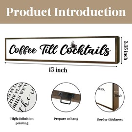 Coffee Bar Decor Sign, Coffee Bar Sign, Home Bar Wood Sign, Farmhouse Home Kitchen Decor, Coffee Till Cocktails Sign, Home Wall Decor Wood Framed, Coffee Lover Gift, Gift For Coffee Lover