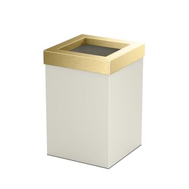 Gatco Modern Square Wastebasket, Matte Pearl and Brushed Brass Combo - Stainless Steel Trash Can with Removable Lid, Leakproof, 3 Gallon Capacity for Bathroom, Bedroom, Kitchen, or Office